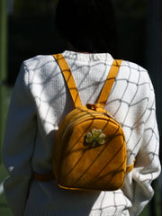 Yellow Backpack with handcrafted  embroidery Clover