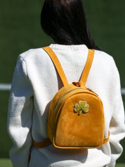 Yellow Backpack with handcrafted  embroidery Clover