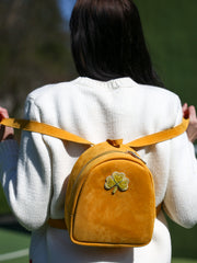 Yellow Backpack with handcrafted  embroidery Clover