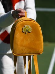 Yellow Backpack with handcrafted  embroidery Clover
