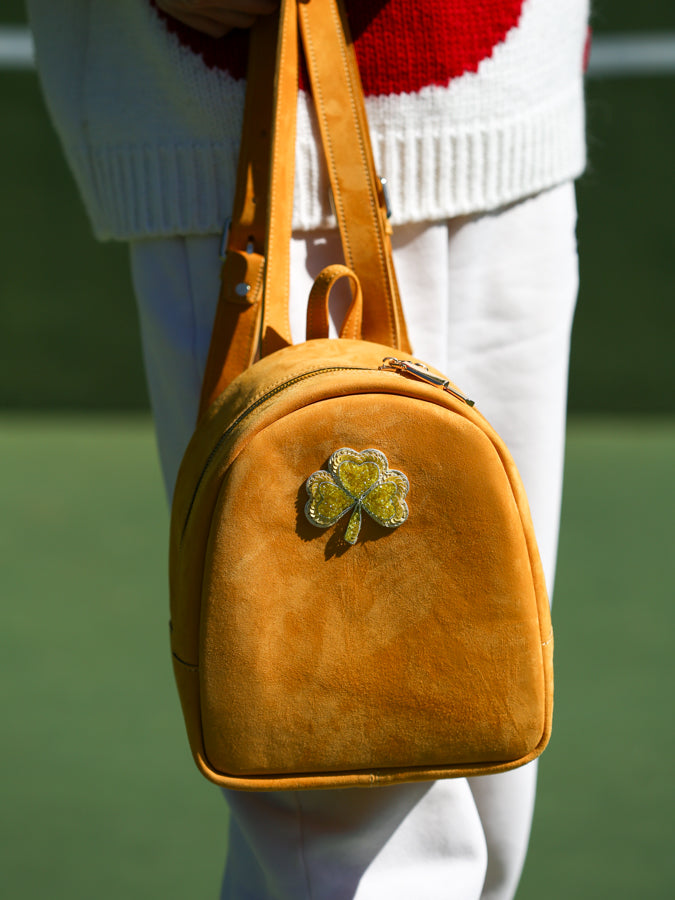 Yellow Backpack with handcrafted  embroidery Clover