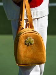 Yellow Backpack with handcrafted  embroidery Clover